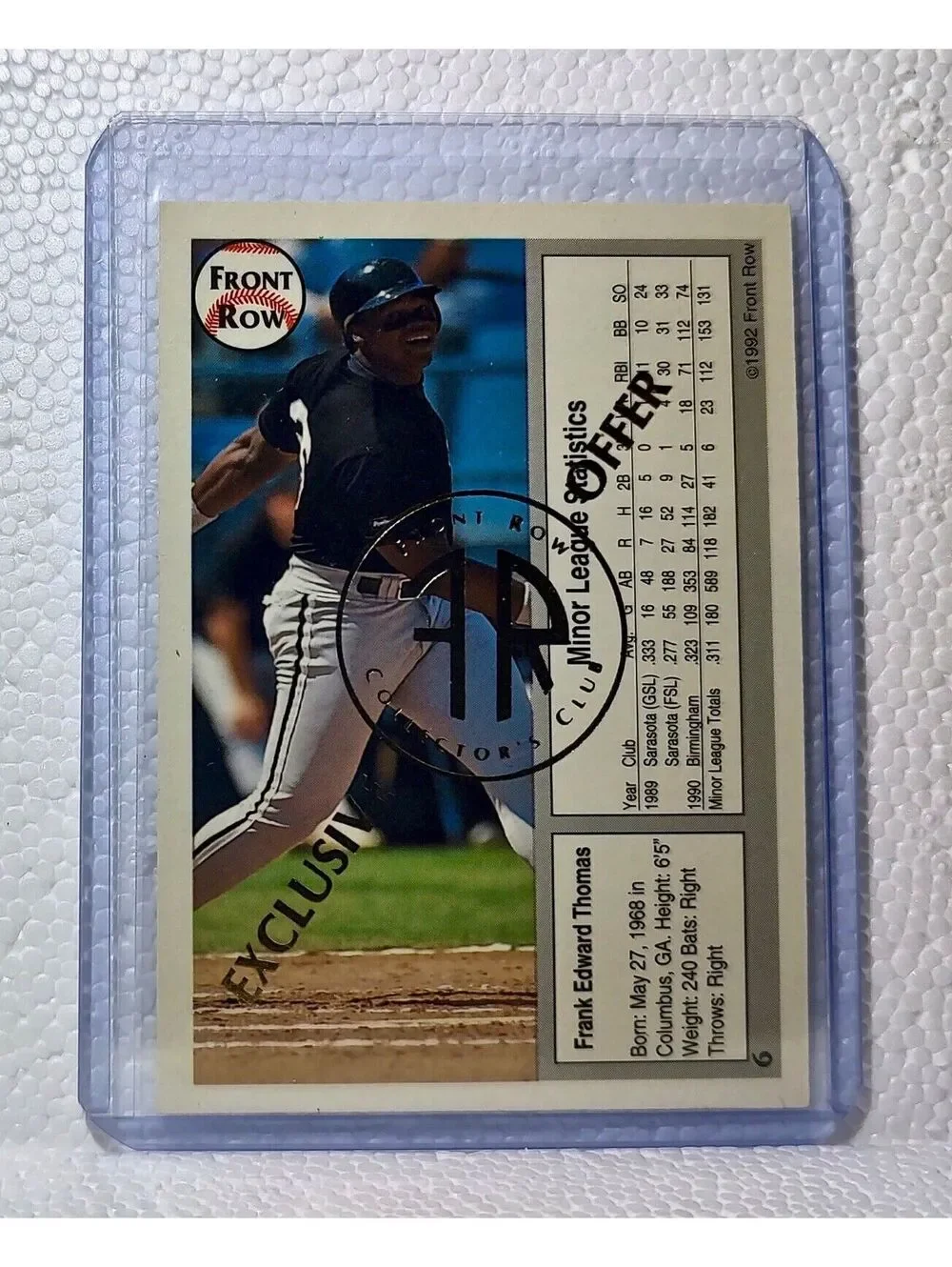 Frank Thomas 1992 Front Row MLB #6 Collector’s Club Card Chicago White Sox